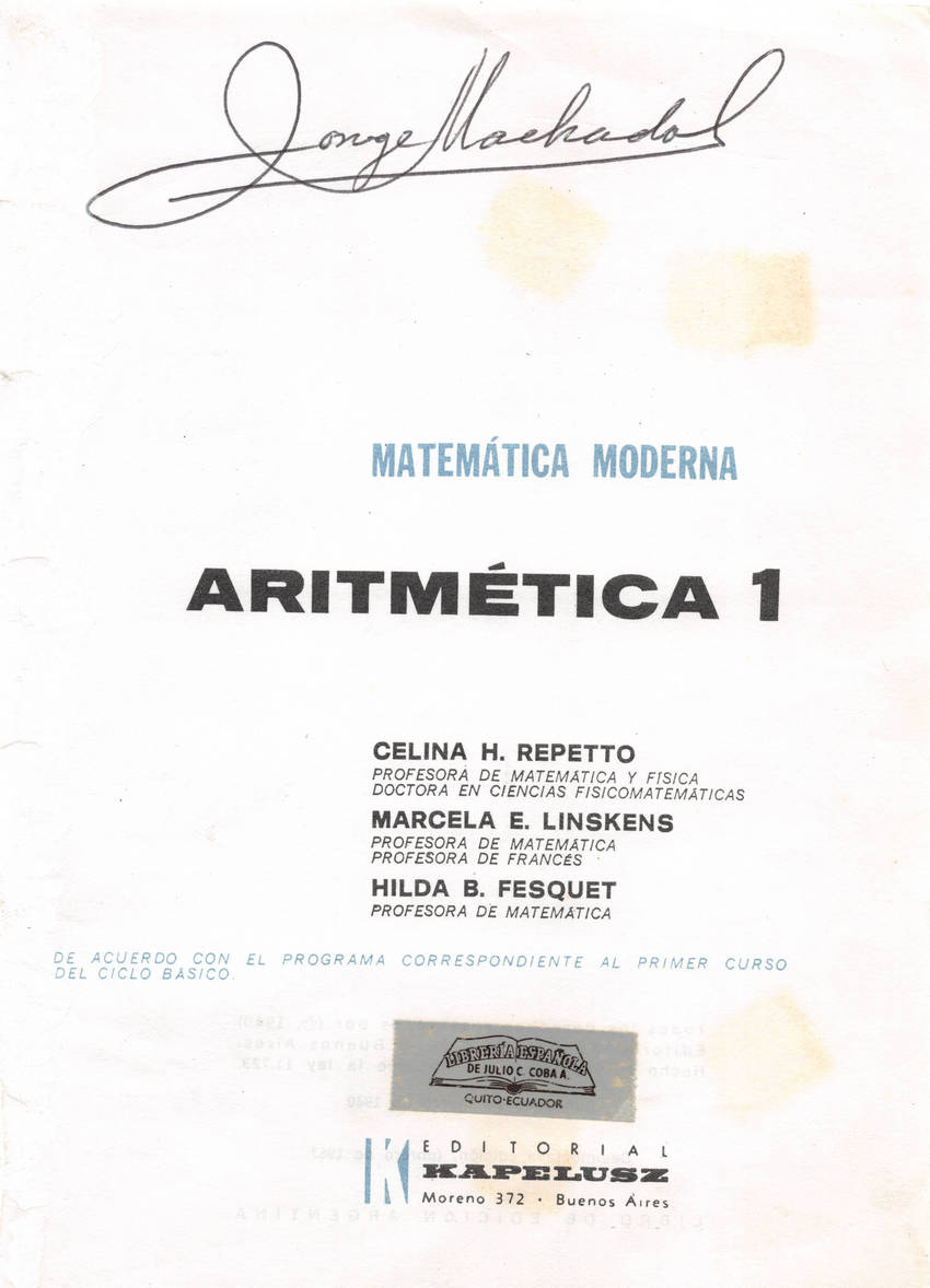 Aritmética de Repetto 1 - Información editorial