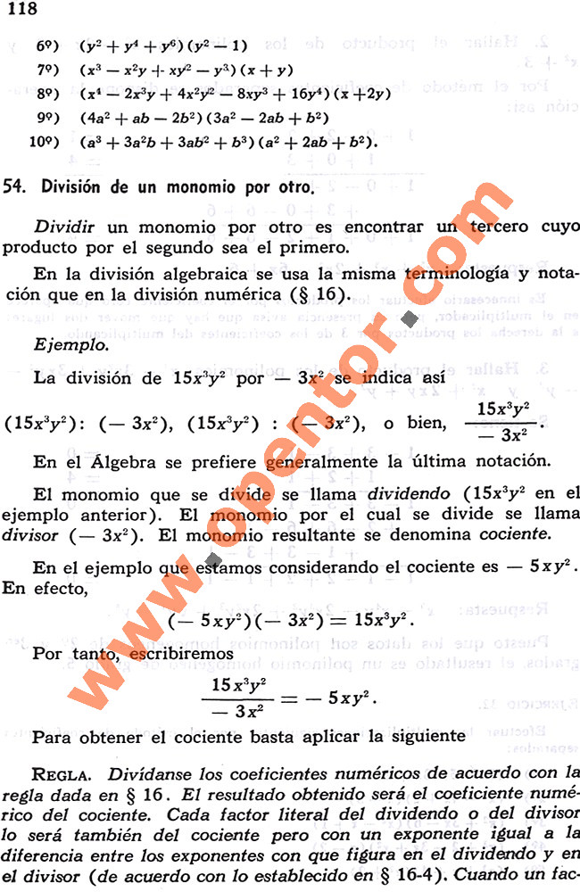 Álgebra 1 González Mancil, División De Un Monomio Por Otro - Opentor